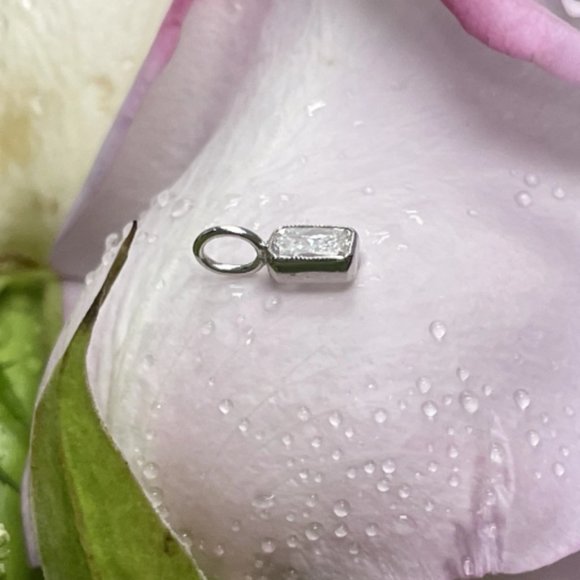 Solid 14k .45ct Radiant Cut Diamond Pendant Charm - Picture 3 of 5